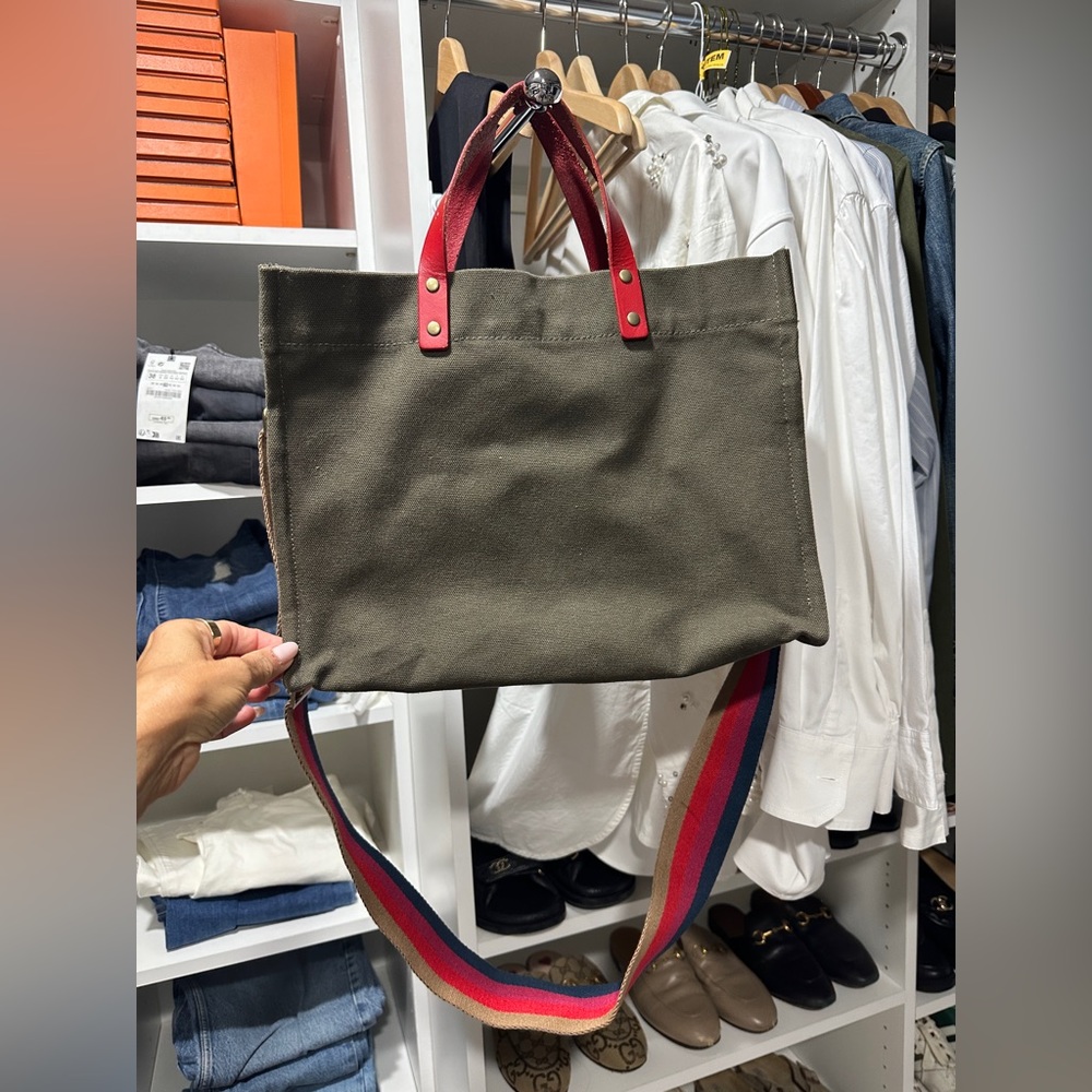 Parker thatch tote bag army with detachable striped strap